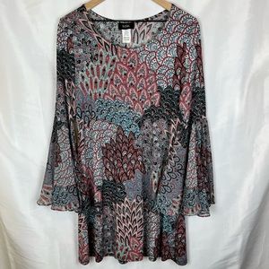 MSK Boho Floral Bell-Sleeved Shift Dress - US Size L